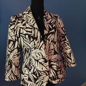 Harve Benard Jacket Women Size S Brown White Graphic Print Tailored Practical